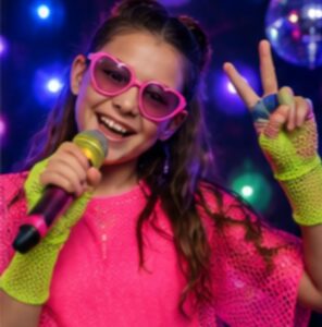 Child singing karaoke at a kids disco party in Sydney