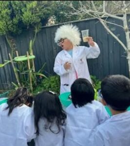 Science entertainer doing experiments